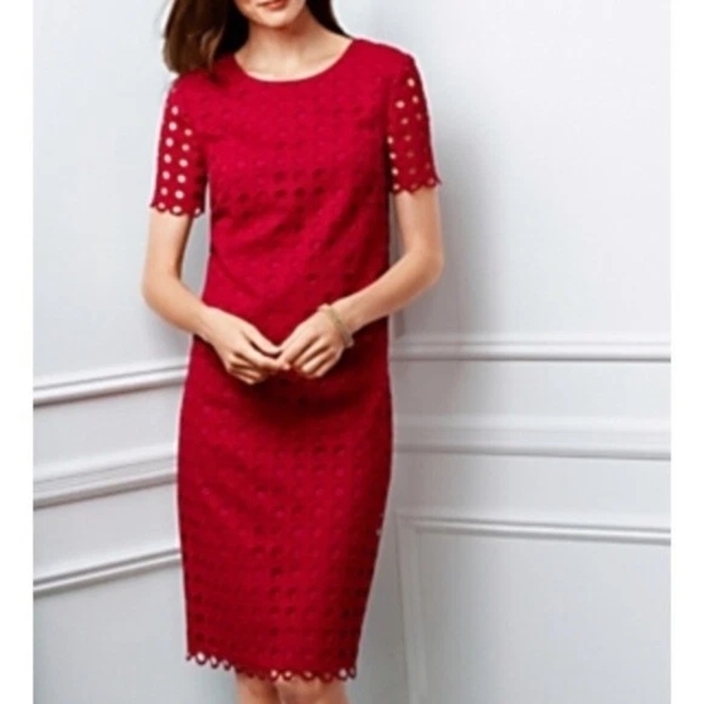 Talbots Red Eyelet Circle Lace Short Sleeve Shift Dress EUC - Picture 8 of 9